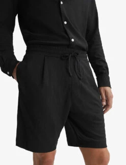 Reiss Riad Drawstring-waist Textured Stretch-woven Shorts -Outlet Daily Tops Store R04169153 BLACK ALT02