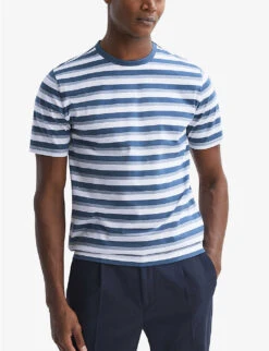 Reiss Dean Striped Cotton T-shirt 6 Reiss Dean Striped Cotton T-shirt -Outlet Daily Tops Store R04169157 BLUEWHITE ALT02