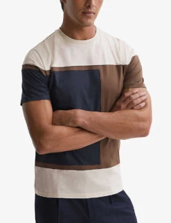 Reiss Holborn Colourblock Cotton T-shirt -Outlet Daily Tops Store R04169162 STONE ALT02