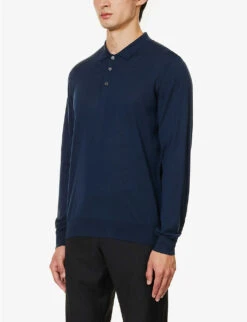 CORNELIANI Collared Relaxed-fit Wool Polo Shirt 7 CORNELIANI Collared Relaxed-fit Wool Polo Shirt -Outlet Daily Tops Store R04170897 BLUE ALT02
