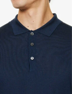 CORNELIANI Collared Relaxed-fit Wool Polo Shirt 9 CORNELIANI Collared Relaxed-fit Wool Polo Shirt -Outlet Daily Tops Store R04170897 BLUE ALT04
