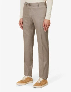 CORNELIANI Flannel-pattern Pressed-crease Straight-leg Regular-fit Wool Trousers -Outlet Daily Tops Store R04170929 BEIGE ALT02