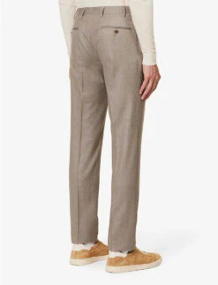 CORNELIANI Flannel-pattern Pressed-crease Straight-leg Regular-fit Wool Trousers -Outlet Daily Tops Store R04170929 BEIGE ALT03