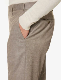 CORNELIANI Flannel-pattern Pressed-crease Straight-leg Regular-fit Wool Trousers -Outlet Daily Tops Store R04170929 BEIGE ALT04