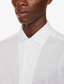 CORNELIANI Spread-collar Regular-fit Cotton-jersey Shirt -Outlet Daily Tops Store R04170935 WHITE ALT04