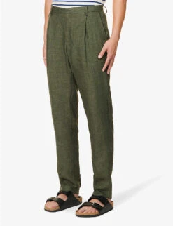 Sunspel Pleated Slip-pocket Straight-leg Regular-fit Linen Trousers 7 Sunspel Pleated Slip-pocket Straight-leg Regular-fit Linen Trousers -Outlet Daily Tops Store R04171015 HUNTERGREEN ALT02