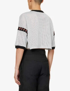 Brand-print Cropped Mesh Woven T-shirt -Outlet Daily Tops Store R04173415 GREYBLUE ALT03