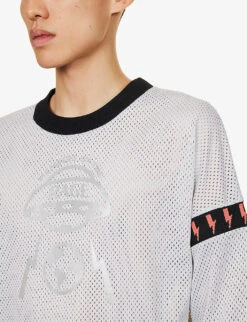 Brand-print Cropped Mesh Woven T-shirt -Outlet Daily Tops Store R04173415 GREYBLUE ALT04