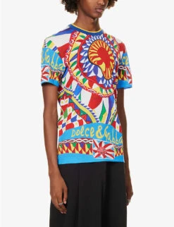 Dolce & Gabbana Graphic-pattern Regular-fit Cotton-jersey T-shirt -Outlet Daily Tops Store R04174005 CARRETTO ALT02