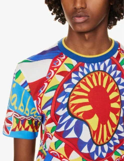 Dolce & Gabbana Graphic-pattern Regular-fit Cotton-jersey T-shirt -Outlet Daily Tops Store R04174005 CARRETTO ALT04