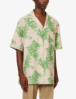 Valentino Pineapple-print Oversized-fit Cotton-poplin Shirt -Outlet Daily Tops Store R04181423 PINEAPPLEPRINTGREEN ALT02