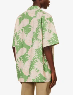 Valentino Pineapple-print Oversized-fit Cotton-poplin Shirt -Outlet Daily Tops Store R04181423 PINEAPPLEPRINTGREEN ALT03