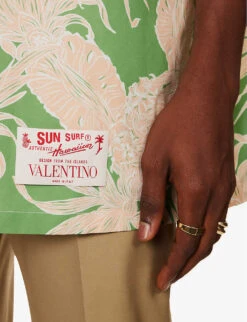 Valentino Pineapple-print Oversized-fit Cotton-poplin Shirt -Outlet Daily Tops Store R04181423 PINEAPPLEPRINTGREEN ALT04