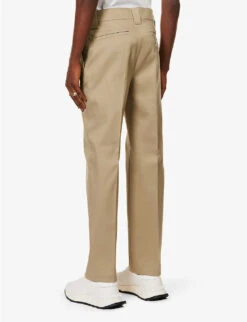 Valentino Brand-patch Pressed-crease Regular-fit Straight-leg Cotton Trousers 8 Valentino Brand-patch Pressed-crease Regular-fit Straight-leg Cotton Trousers -Outlet Daily Tops Store R04181444 SAND ALT03