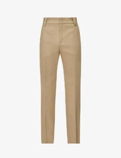 Valentino Brand-patch Pressed-crease Regular-fit Straight-leg Cotton Trousers