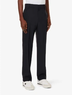 Valentino Brand-patch Pressed-crease Regular-fit Straight-leg Wool Trousers 7 Valentino Brand-patch Pressed-crease Regular-fit Straight-leg Wool Trousers -Outlet Daily Tops Store R04181448 NAVY ALT02