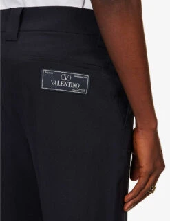 Valentino Brand-patch Pressed-crease Regular-fit Straight-leg Wool Trousers 9 Valentino Brand-patch Pressed-crease Regular-fit Straight-leg Wool Trousers -Outlet Daily Tops Store R04181448 NAVY ALT04
