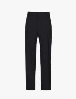 Valentino Brand-patch Pressed-crease Regular-fit Straight-leg Wool Trousers