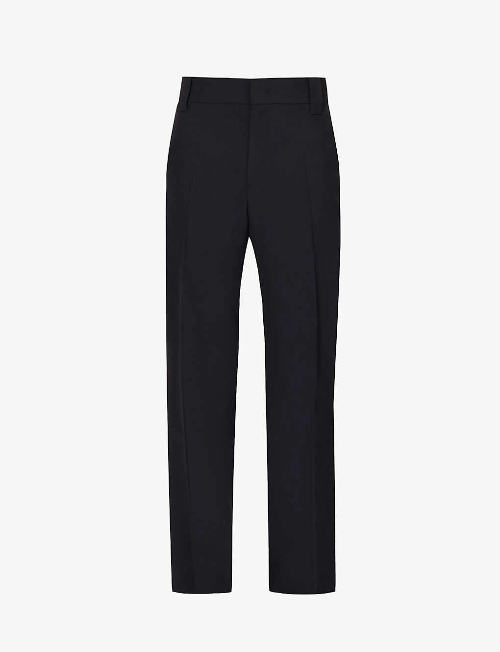 Valentino Brand-patch Pressed-crease Regular-fit Straight-leg Wool Trousers 1 Valentino Brand-patch Pressed-crease Regular-fit Straight-leg Wool Trousers