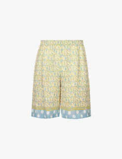 Versace Logo-print Polka Dot-hem Linen Shorts