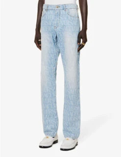 Versace Brand-print Straight-leg Regular-fit Jeans -Outlet Daily Tops Store R04181576 AZZURO ALT02