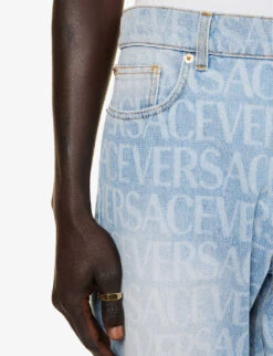 Versace Brand-print Straight-leg Regular-fit Jeans -Outlet Daily Tops Store R04181576 AZZURO ALT04