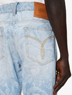 Versace Brand-print Straight-leg Regular-fit Jeans -Outlet Daily Tops Store R04181576 AZZURO ALT05