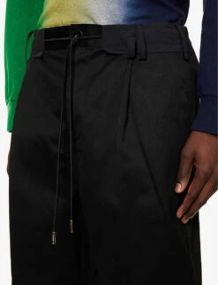 Sacai Drawstring-waistband Wide-leg Cotton Trousers 9 Sacai Drawstring-waistband Wide-leg Cotton Trousers -Outlet Daily Tops Store R04182045 BLACK ALT04
