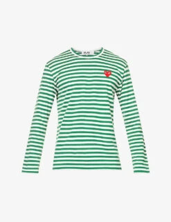 Comme Des Garçons Play Stripe-pattern Brand-embroidered Cotton-jersey T-shirt