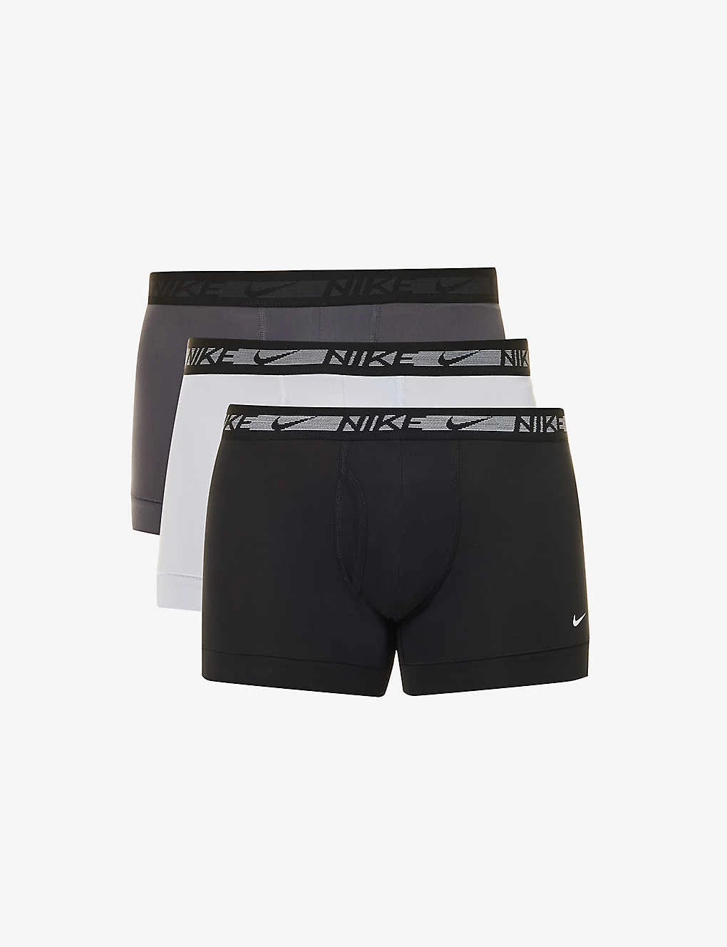 Nike Pack Of Three Logo-waistband Stretch Recycled-polyester Trunks 1 Nike Pack Of Three Logo-waistband Stretch Recycled-polyester Trunks