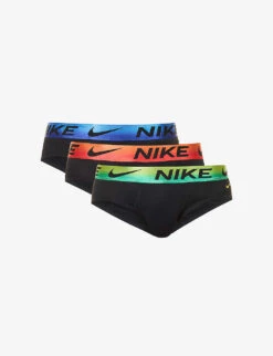 Nike Pack Of Three Logo-waistband Stretch Recycled-polyester Briefs