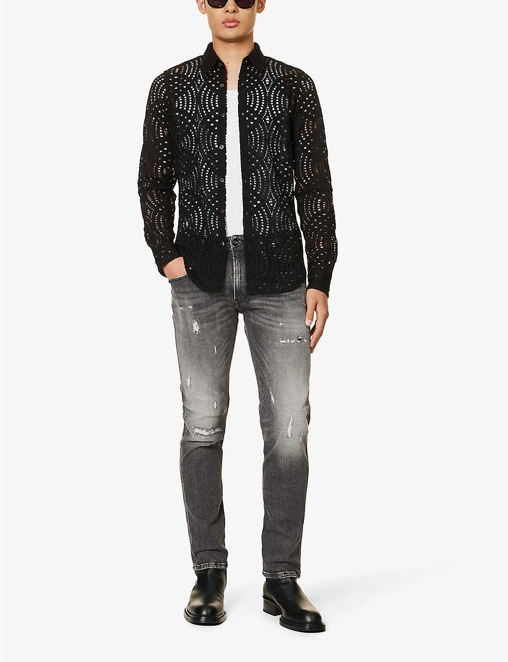 Replay Anbass Distressed Tapered-leg Slim-fit Stretch-denim Jeans 2 Replay Anbass Distressed Tapered-leg Slim-fit Stretch-denim Jeans - Image 2