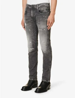 Replay Anbass Distressed Tapered-leg Slim-fit Stretch-denim Jeans 9 Replay Anbass Distressed Tapered-leg Slim-fit Stretch-denim Jeans -Outlet Daily Tops Store R04186403 DARKGREY ALT02