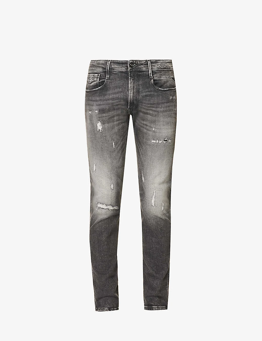 Replay Anbass Distressed Tapered-leg Slim-fit Stretch-denim Jeans 1 Replay Anbass Distressed Tapered-leg Slim-fit Stretch-denim Jeans