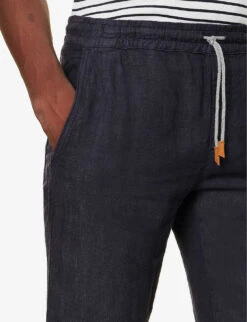 ELEVENTY Drawstring-waistband Tapered-leg Regular-fit Linen Trousers -Outlet Daily Tops Store R04187310 NAVY ALT04