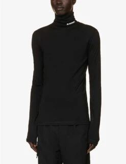 Jil Sander Roll-neck Brand-print Knitted T-shirt -Outlet Daily Tops Store R04187943 BLACK ALT02