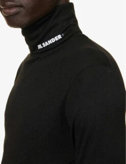Jil Sander Roll-neck Brand-print Knitted T-shirt -Outlet Daily Tops Store R04187943 BLACK ALT04
