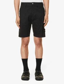 Stone Island Cargo Logo-badge Straight-leg Stretch-cotton Shorts 7 Stone Island Cargo Logo-badge Straight-leg Stretch-cotton Shorts -Outlet Daily Tops Store R04188759 BLACK ALT02