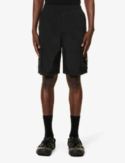 Stone Island Cargo Logo-badge Woven Shorts -Outlet Daily Tops Store R04188760 BLACK ALT02