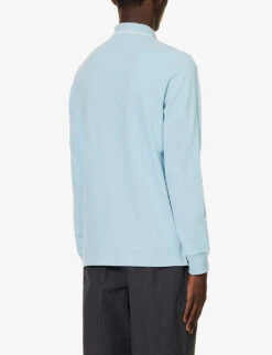 Stone Island Logo-badge Long-sleeved Stretch-cotton-piqué Polo Shirt -Outlet Daily Tops Store R04188776 SKYBLUE ALT03
