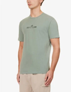 Stone Island Logo-print Crewneck Cotton-jersey T-shirt -Outlet Daily Tops Store R04188782 SAGE ALT02