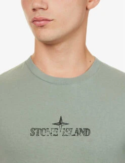 Stone Island Logo-print Crewneck Cotton-jersey T-shirt -Outlet Daily Tops Store R04188782 SAGE ALT04