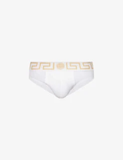 Versace Logo-waistband Low-rise Stretch-cotton Briefs