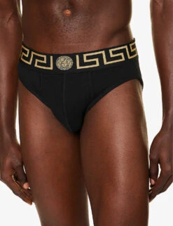 Versace Iconic Pack Of Two Stretch-cotton Briefs 7 Versace Iconic Pack Of Two Stretch-cotton Briefs -Outlet Daily Tops Store R04188847 BLACKGREY ALT03
