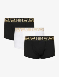Versace Pack Of Two Logo-waistband Low-rise Stretch-cotton Trunks