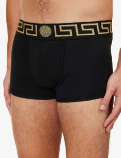Versace Pack Of Two Logo-waistband Stretch-cotton Trunks -Outlet Daily Tops Store R04188850 BLACKGREY ALT03