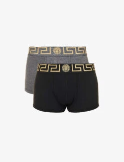Versace Pack Of Two Logo-waistband Stretch-cotton Trunks
