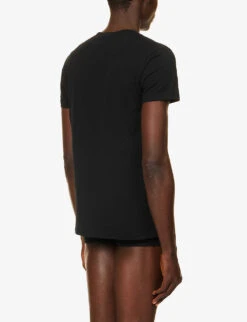 Versace Brand-print Crewneck Stretch-cotton T-shirt -Outlet Daily Tops Store R04188856 BLACK ALT02