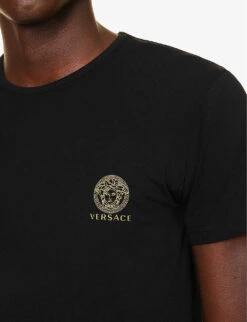 Versace Brand-print Crewneck Stretch-cotton T-shirt -Outlet Daily Tops Store R04188856 BLACK ALT03