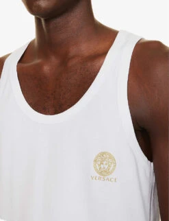 Versace Medusa Logo-print Stretch-cotton Top -Outlet Daily Tops Store R04188858 OPTICALWHITE ALT03